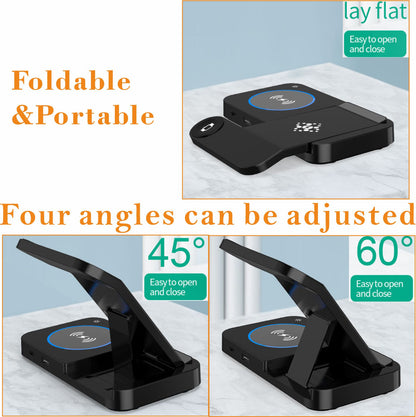 4 in 1 Wireless Charging Station for Samsung & Android Multiple Devices Foldable Fast Wireless Charger Dock Stand for Phone Galaxy Z Flip 4/3 Z Fold S23 S22 S20 Ultra, Galaxy Watch 5/4/3 Galaxy Buds