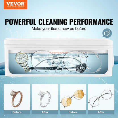 VEVOR Jewelry Cleaner Ultrasonic Machine, Ultrasonic Cleaner Machine 16Oz (470Ml) with 4 Timer Modes, Portable Ultrasonic Jewelry Cleaner with Cleaning Basket for Eyeglasses, Watches, Dentures, Rings
